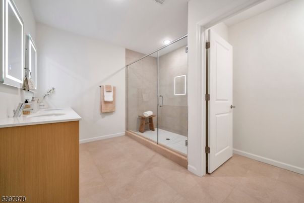 Bathroom, Glass Shower, Interior, Recessed Lighting