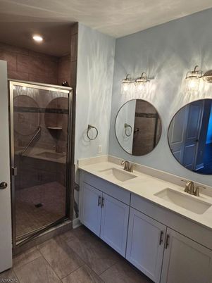 Bathroom, Dual Sink Vanities, Glass Shower, Interior, Recessed Lighting