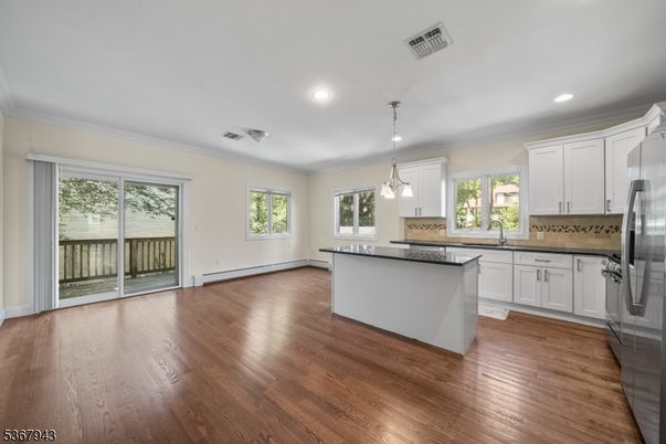 Interior, Kitchen, Pendant Lights, Recessed Lighting, Wood Texture Flooring