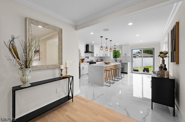 Interior, Kitchen, Marble, Pendant Lights, Recessed Lighting, Stainless Steel Appliances