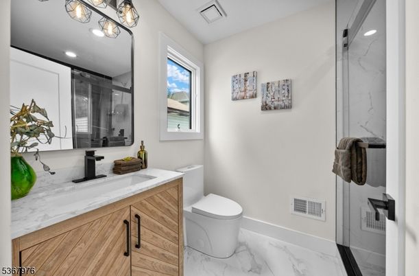Bathroom, Glass Shower, Interior, Marble, Marble Walls, Recessed Lighting