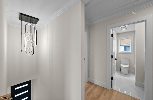 Bathroom, Interior, Marble, Pendant Lights, Wood Texture Flooring
