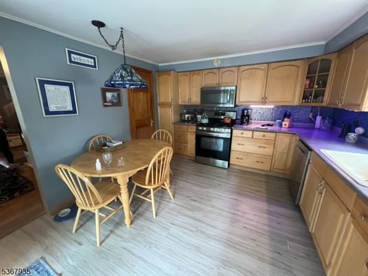 Dining room, Interior, Kitchen, Pendant Lights, Wood Texture Flooring