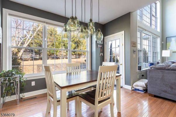 Dining room, Interior, Pendant Lights, Wood Texture Flooring
