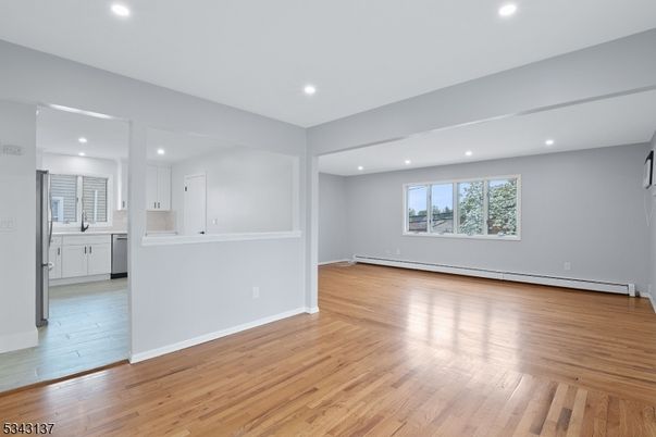 Empty room, Interior, Kitchen, Recessed Lighting, Wood Texture Flooring