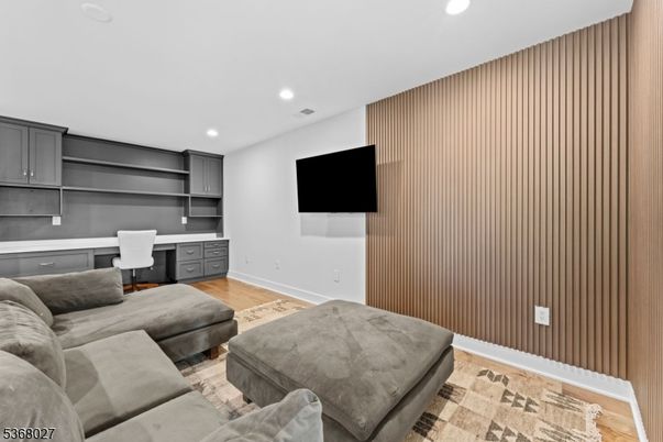 Home Office, Interior, Living room, Recessed Lighting, Wood Texture Flooring