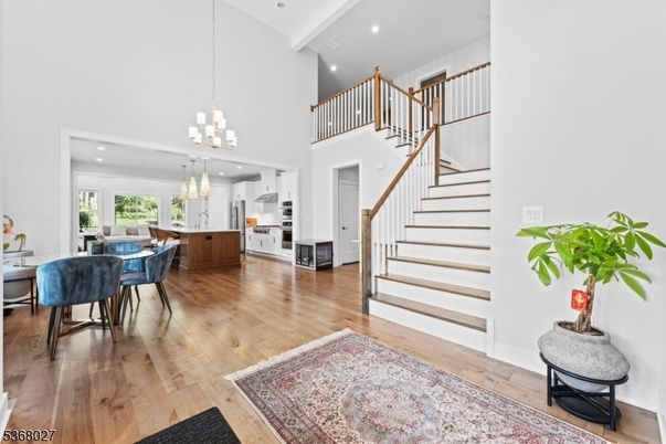 Chandelier, Dining room, Interior, Kitchen, Pendant Lights, Recessed Lighting, Wood Texture Flooring