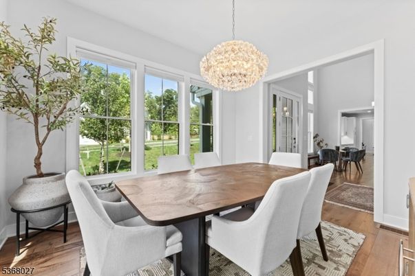 Chandelier, Dining room, Interior, Wood Texture Flooring