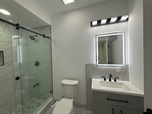 Bathroom, Glass Shower, Interior, Marble, Marble Walls, Recessed Lighting
