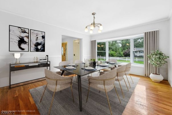 Dining room, Interior, Pendant Lights, Wood Texture Flooring