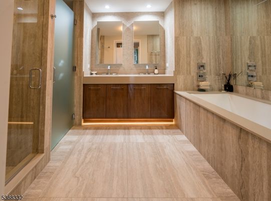Bathroom, Dual Sink Vanities, Glass Shower, Interior, Recessed Lighting