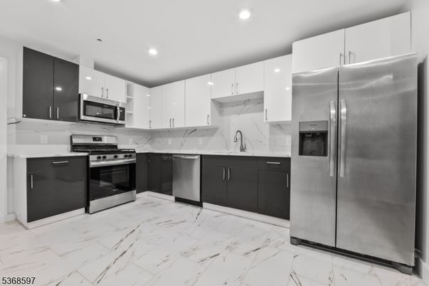 Interior, Kitchen, Marble, Recessed Lighting, Stainless Steel Appliances