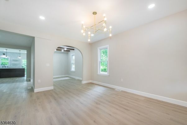Empty room, Interior, Pendant Lights, Recessed Lighting, Wood Texture Flooring