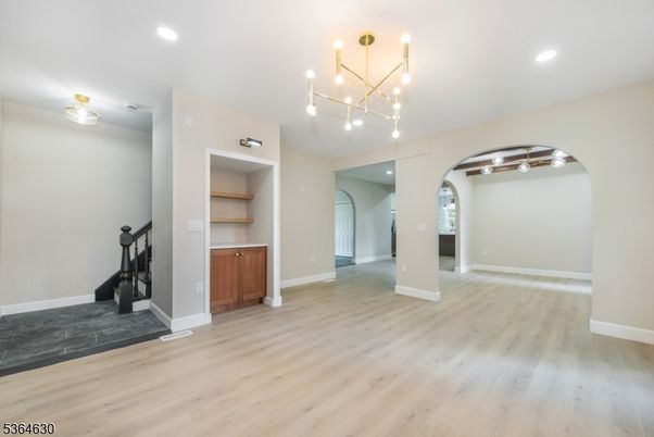 Empty room, Interior, Pendant Lights, Recessed Lighting, Wood Texture Flooring