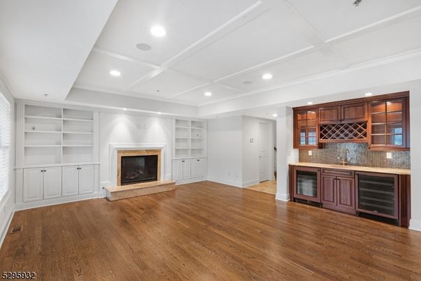 Empty room, Fireplace, Interior, Recessed Lighting, Wood Texture Flooring