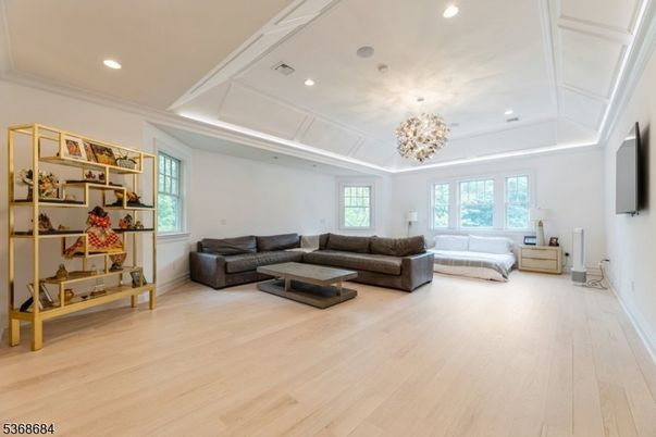 Chandelier, Interior, Living room, Recessed Lighting, Wood Texture Flooring