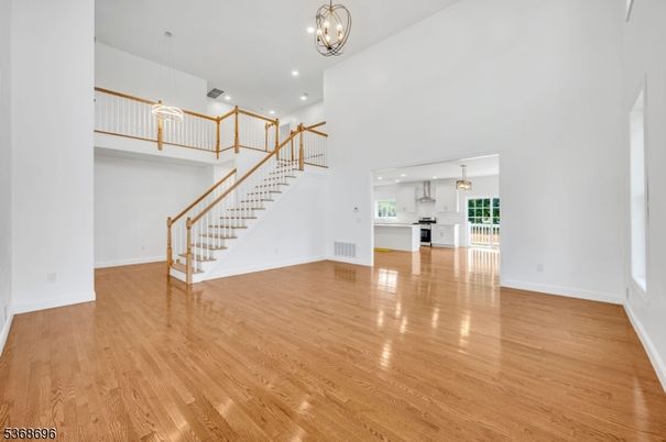 Chandelier, Empty room, Interior, Kitchen, Pendant Lights, Recessed Lighting, Wood Texture Flooring