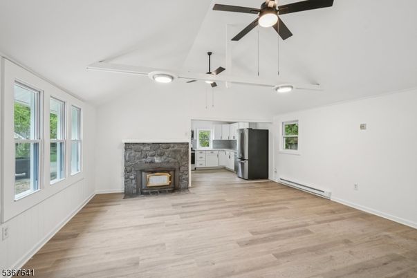 Empty room, Fireplace, Interior, Kitchen, Wood Texture Flooring