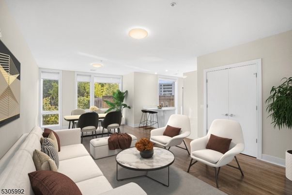 Dining room, Interior, Living room, Recessed Lighting, Wood Texture Flooring