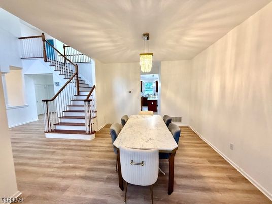 Chandelier, Dining room, Interior, Pendant Lights, Wood Texture Flooring
