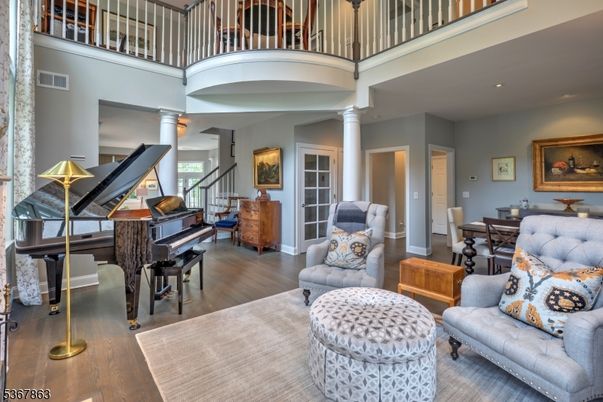Interior, Living room, Piano, Recessed Lighting, Wood Texture Flooring