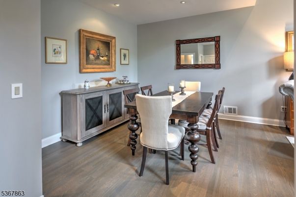 Dining room, Interior, Recessed Lighting, Wood Texture Flooring
