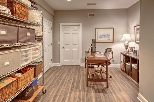 Home Office, Interior, Recessed Lighting, Wood Texture Flooring