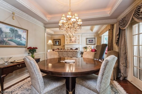 Chandelier, Dining room, Fireplace, Interior, Living room, Wood Texture Flooring