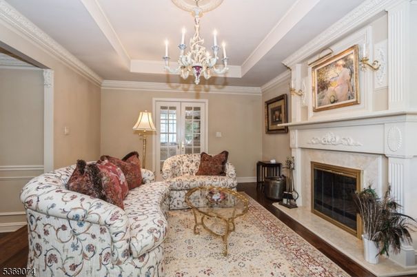 Chandelier, Fireplace, Interior, Living room, Wood Texture Flooring