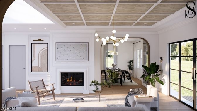 Fireplace, Interior, Pendant Lights, Recessed Lighting, Wooden Ceilings, Wood Texture Flooring