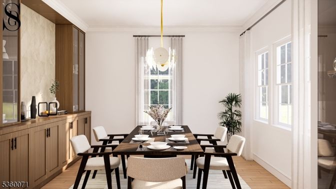 Dining room, Interior, Pendant Lights, Wood Texture Flooring
