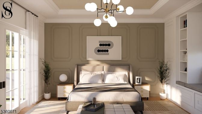 Bedroom, Interior, Pendant Lights, Wood Texture Flooring