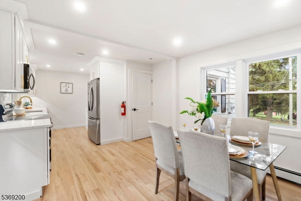 Dining room, Interior, Kitchen, Recessed Lighting, Wood Texture Flooring