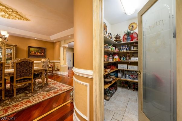Dining room, Interior, Recessed Lighting, Wood Texture Flooring