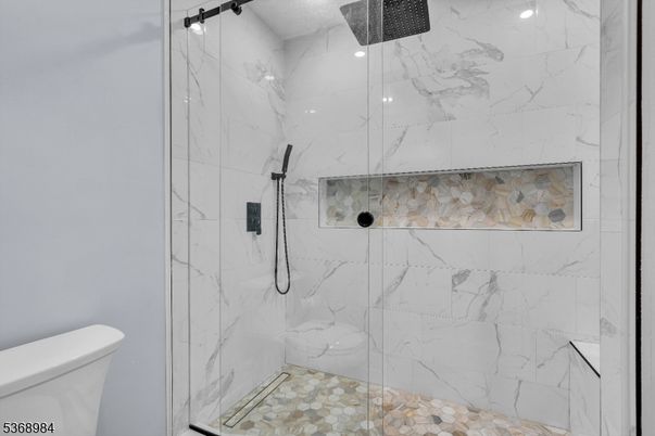 Bathroom, Glass Shower, Interior, Marble Walls, Recessed Lighting