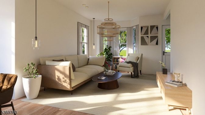 Interior, Living room, Pendant Lights, Recessed Lighting, Wood Texture Flooring