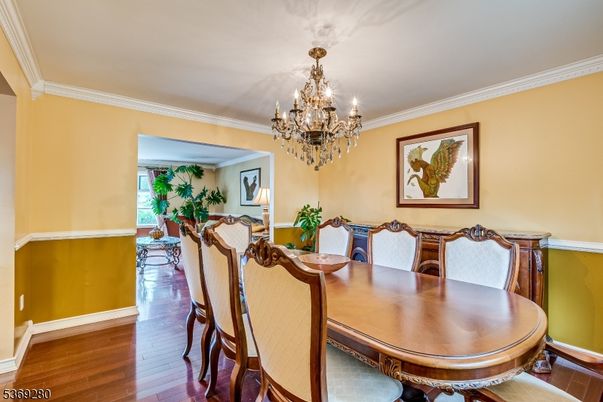 Chandelier, Dining room, Interior, Wood Texture Flooring