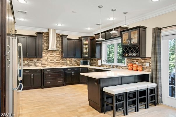 Interior, Kitchen, Pendant Lights, Recessed Lighting, Wood Texture Flooring