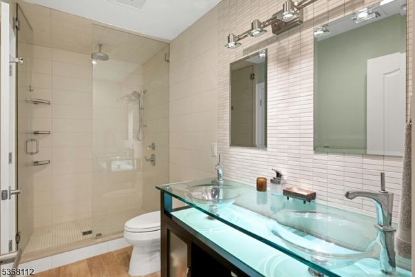 Bathroom, Glass Shower, Interior, Wood Texture Flooring