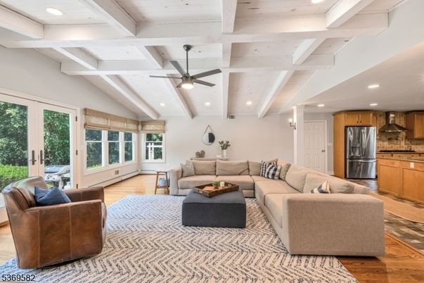 Interior, Kitchen, Living room, Recessed Lighting, Stainless Steel Appliances, Wood Texture Flooring