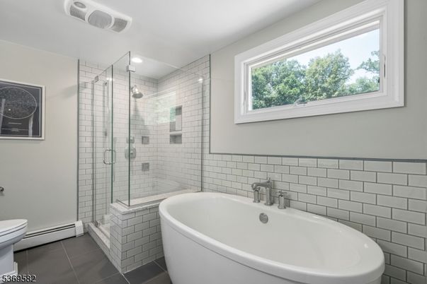 Bathroom, Free Standing Baths, Glass Shower, Interior, Recessed Lighting