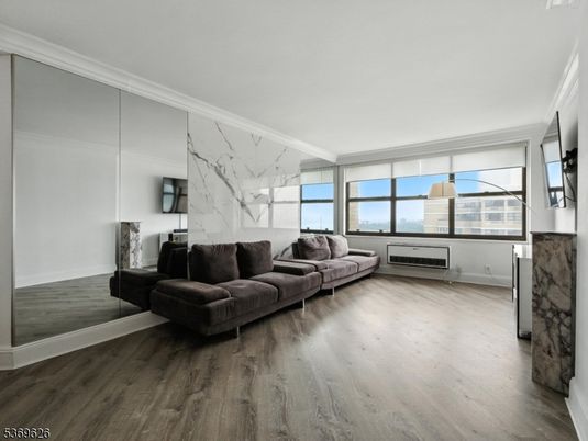 Interior, Living room, Marble Walls, Pendant Lights, Water, Wood Texture Flooring