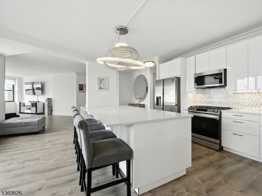 Interior, Kitchen, Pendant Lights, Stainless Steel Appliances, Wood Texture Flooring