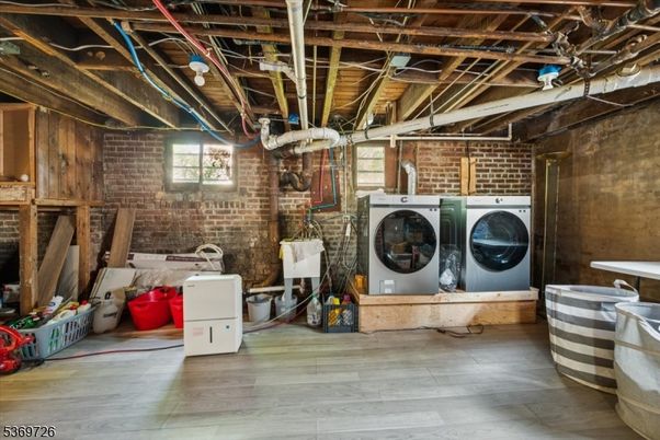 Interior, Stone Walls, Utility Closets, Washer, Wooden Beams, Wood Texture Flooring