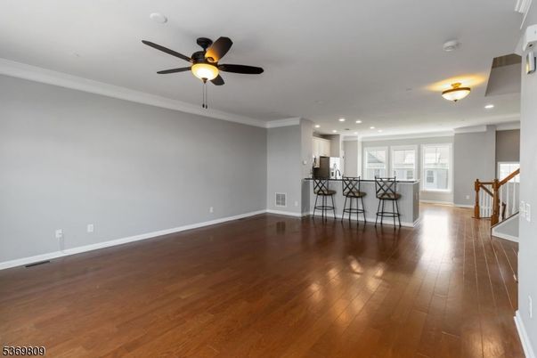 Empty room, Interior, Kitchen, Recessed Lighting, Wood Texture Flooring