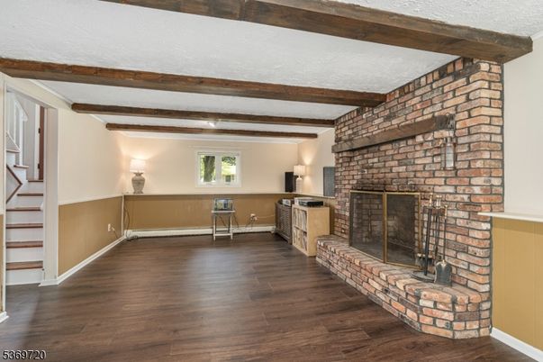 Fireplace, Interior, Stone Walls, Wooden Beams, Wood Texture Flooring