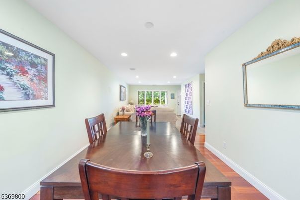 Dining room, Interior, Recessed Lighting, Wood Texture Flooring