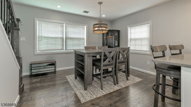 Chandelier, Dining room, Interior, Pendant Lights, Recessed Lighting, Wood Texture Flooring