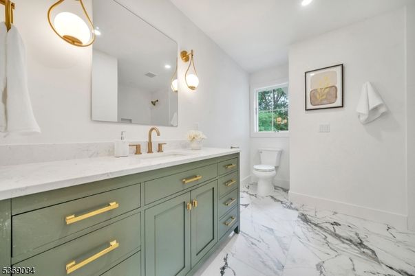 Bathroom, Dual Sink Vanities, Interior, Marble, Recessed Lighting