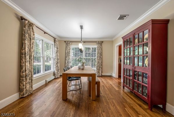 Dining room, Interior, Pendant Lights, Wood Texture Flooring